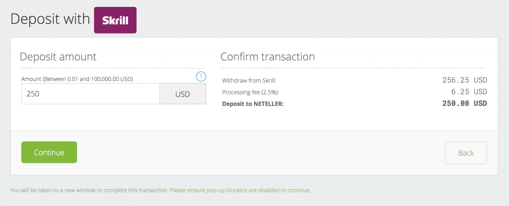 Deposit money form Skrill