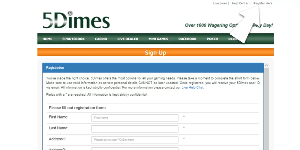 5Dimes registration