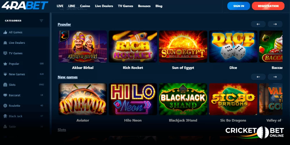 4rabet casino games